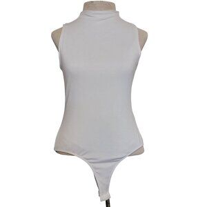 Sleeveless Bodysuite High Neck White Medium Layering Minimalist Preppy
